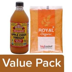 1203326 1 bb combo bragg organic apple cider vinegar 473ml bbroyal organic turmeric powder 100g