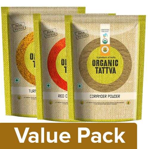 1205511 2 organic tattva organic turmeric powder 100g red chilly powder 100g coriander powder 100g