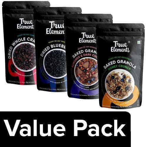 1214098 1 true elements dried whole cranberriesblueberriesbaked granola almondshoney cruncheach 30g