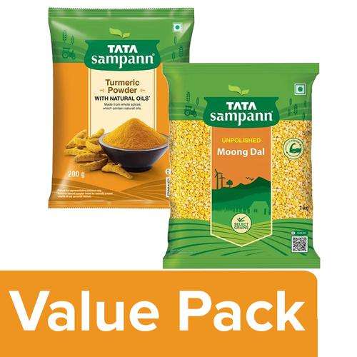 1214914 1 bb combo tata sampann unpolished moong dal 1 kg 200g pure turmeric powder