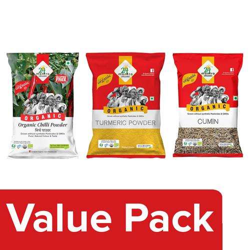 1216118 2 24 mantra organic red chilli powder 100 g turmeric powder 200 g cumin seed whole 100 g