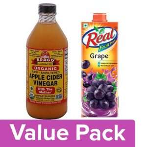 1203230 1 bb combo bragg organic apple cider vinegar 16oz 473ml real fruit power grape 1l