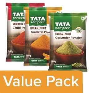 1203523 4 tata sampann powder chilli 500g powder turmeric 500g powder coriander 500g