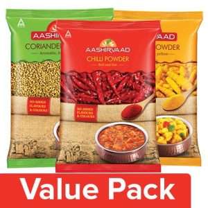 1203800 4 aashirvaad powder chilli 100 gm powder coriander 100 gm powder turmeric 100 gm