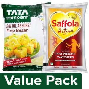 1208230 1 bb combo saffola active pro weight watchers edible oil 3x1l tata sampann besan 1kg