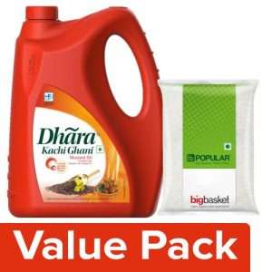 1212181 2 bb combo dhara oil mustard kachi ghani 5 l can get bb popular sugar 1 kg